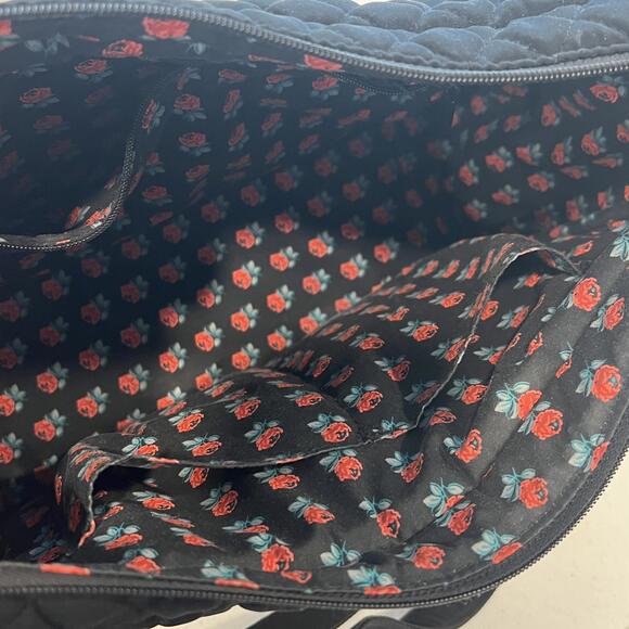 Vera Bradley Solid Black Glenna Quilted Shoulder Bag Purse Red Rose - Picture 7 of 9